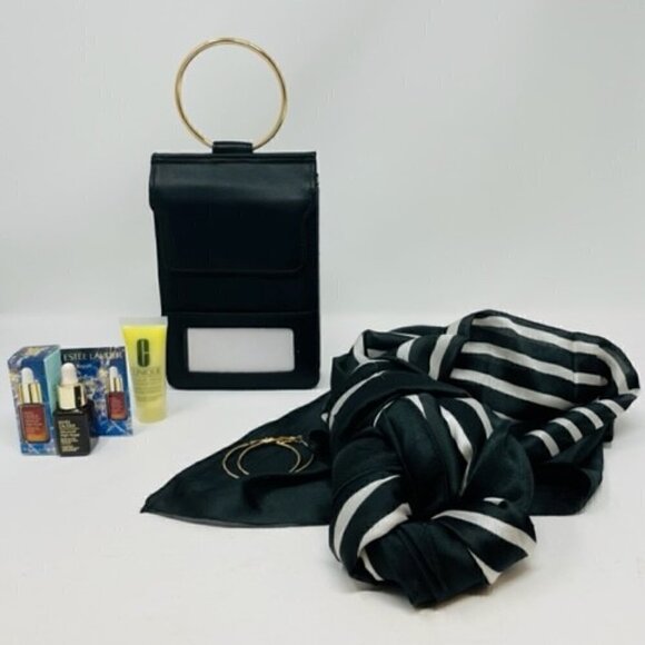 5 piece set- purse, scarf, earrings, Clinique moisturizer, ELauder serum - Picture 4 of 4